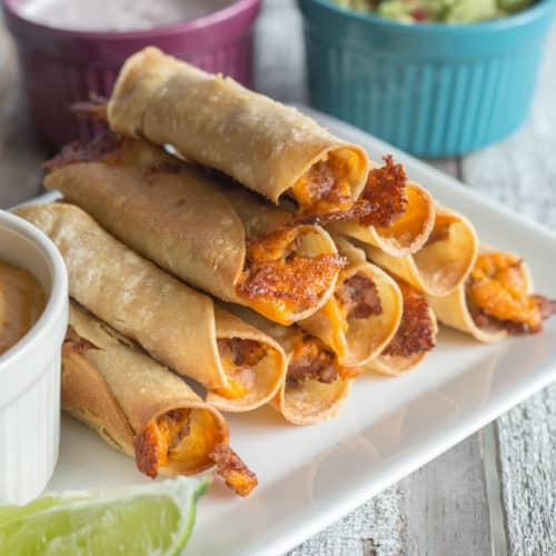 Baked Taquitos with Creamy Salsa and Guacamole - The Edgy Veg