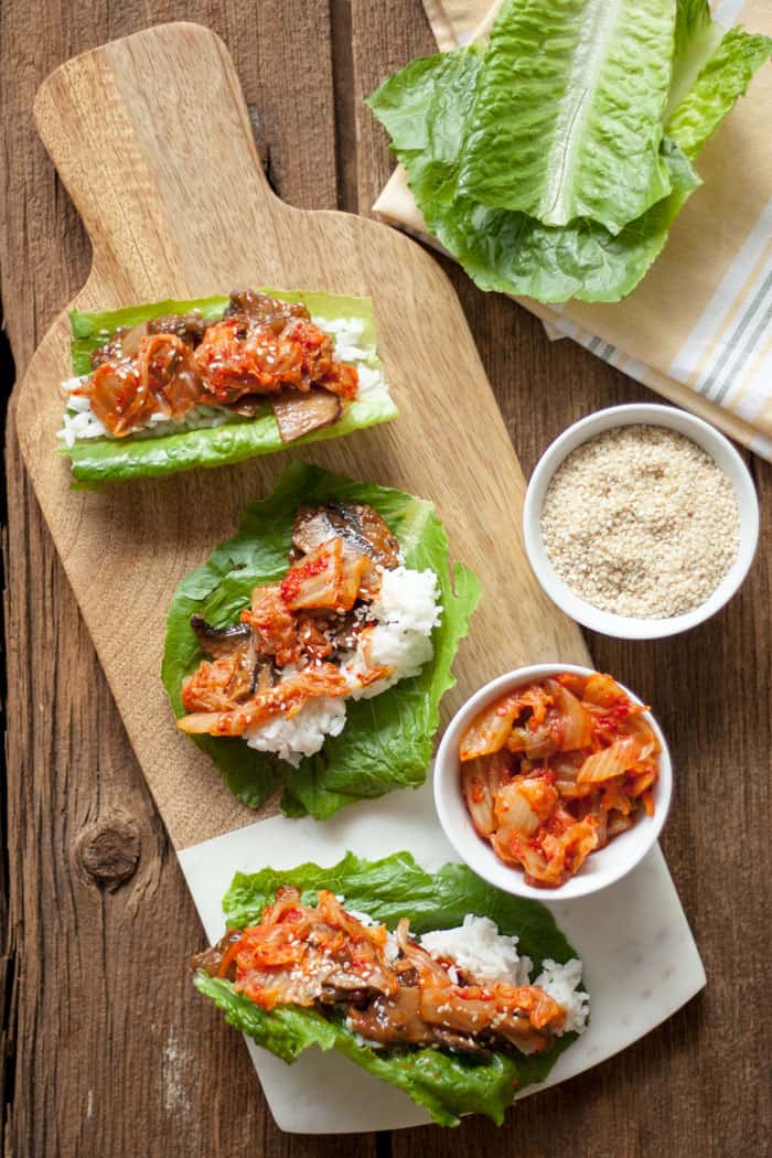 mushroom bulgogi lettuce wraps