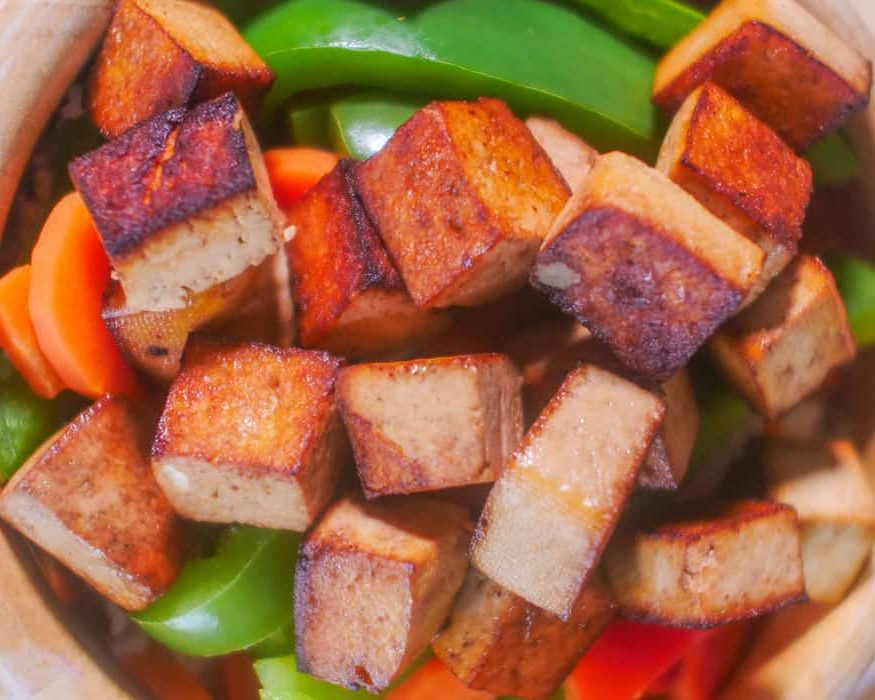 marinated tofu cubes