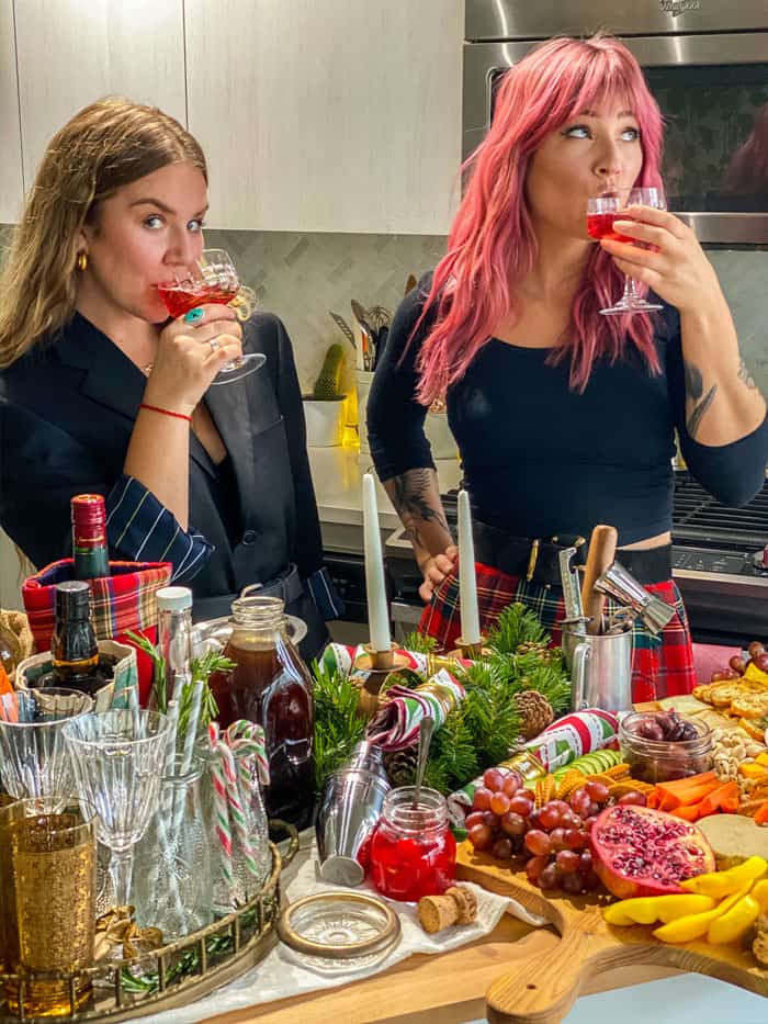 Vegan christmas party with cranberry mimosa